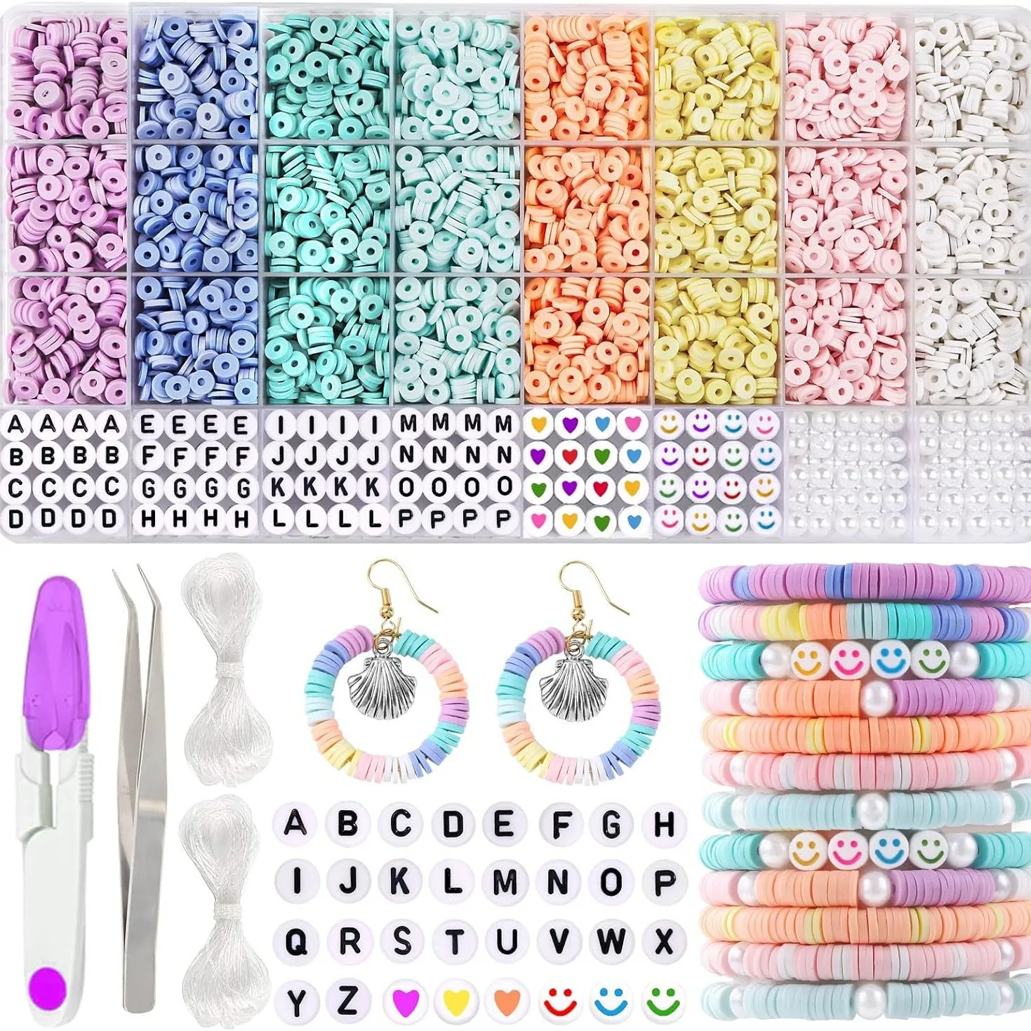 

32 сетки, 4000 шт., набор для бисера из полимерной глины, браслет дружбы своими руками с буквами, бусинами в форме сердца, набор для рукоделия, красочный