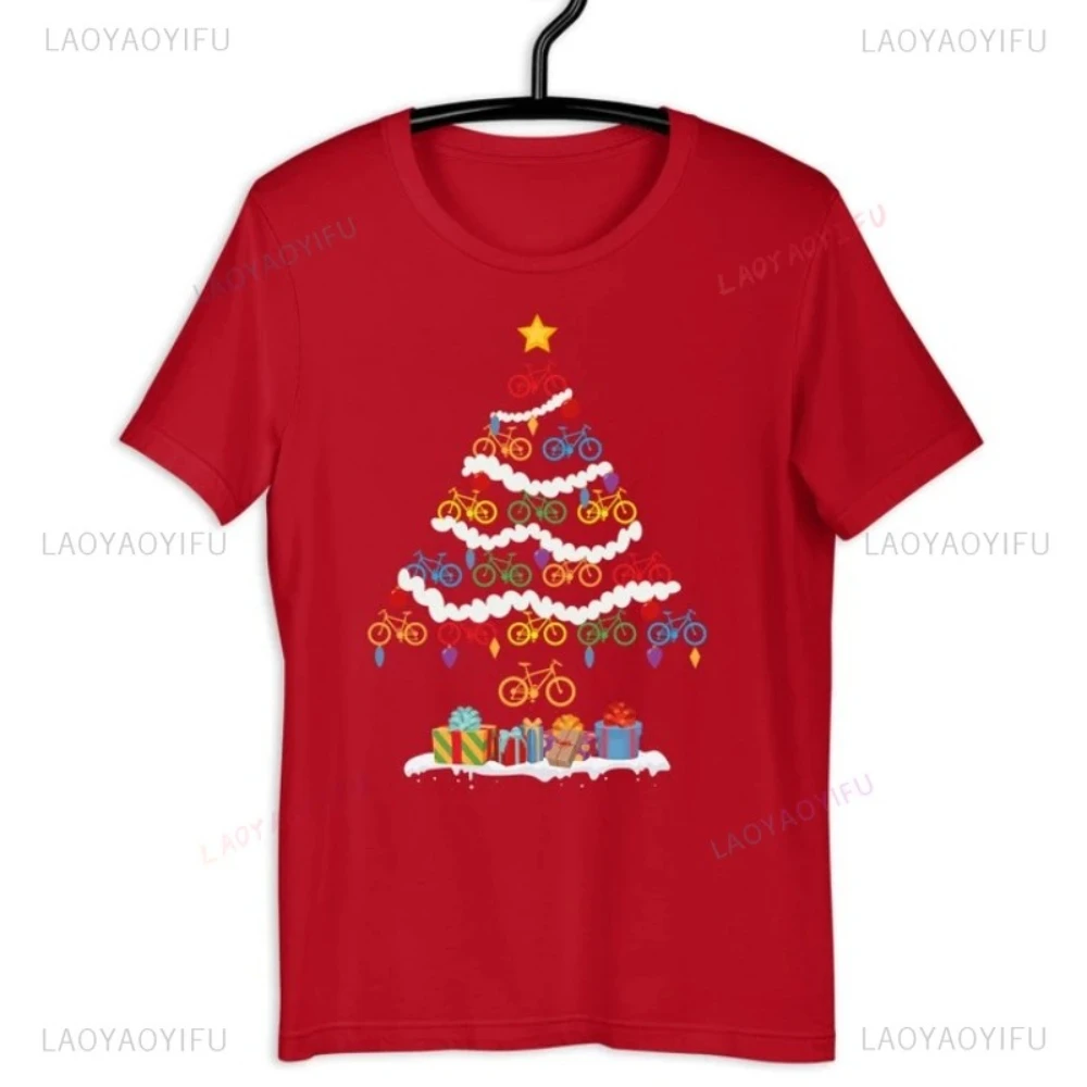 Magliette grafiche per biciclette di Natale Magliette per biciclette Ornamenti natalizi Maglietta regalo in cotone di alta qualità Donna Uomo Moda Casual Manica corta