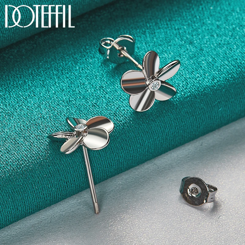 DOTEFFIL 925 Sterling Silver Five Leaf Flower AAA Zircon Stud Earrings For Woman Wedding Engagement Fashion Party Charm Jewelry