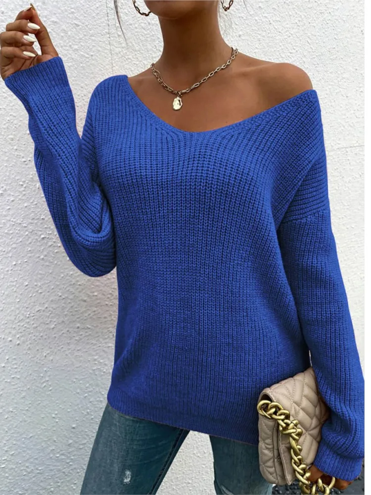 

2025 Pulls Femmes Woman Clothing All-match Loose Simple Style Sweater Solid Color Long Sleeves Lace Patchwork Backless Fashion