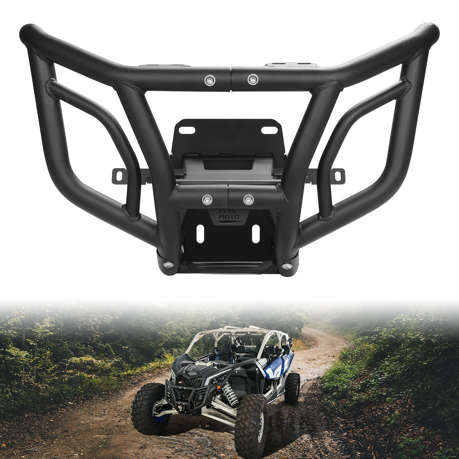 For Can-am Maverick X3 Max R RR 4x4 XDS XRS DS RS Turbo DPS 900 HO Black Metal Front Bumper 715002878 w/ Spotlight Mount