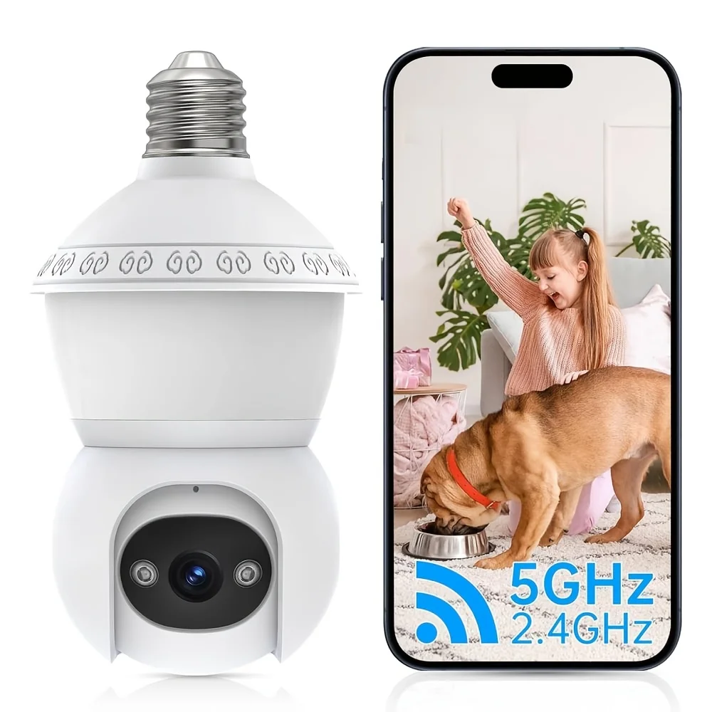 4MP Light Bulb Security Camera 5G2.4G HD Camera, Security Camera Wireless Indoor Anti-theft. 360-degree Bulb Camera Night Vision