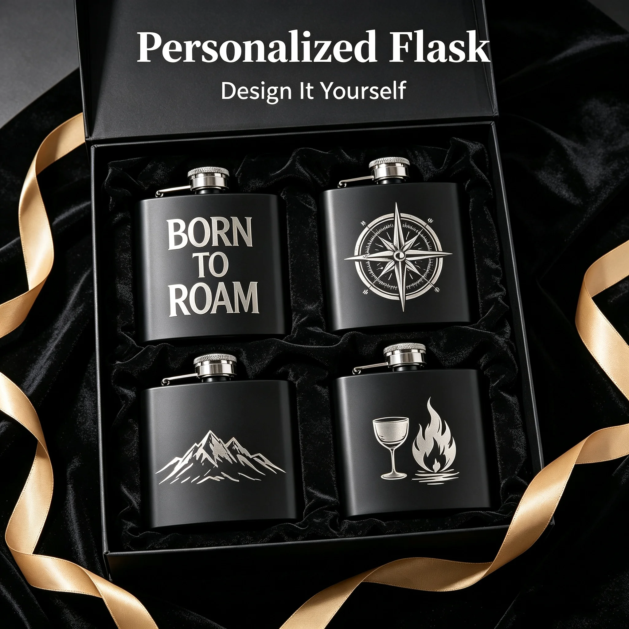 Personalized 6oz Logo Hip Flask Custom Photo Stainless Steel Black Hip Flask with Screw Down Cap Best Gift Portable Hip Flask