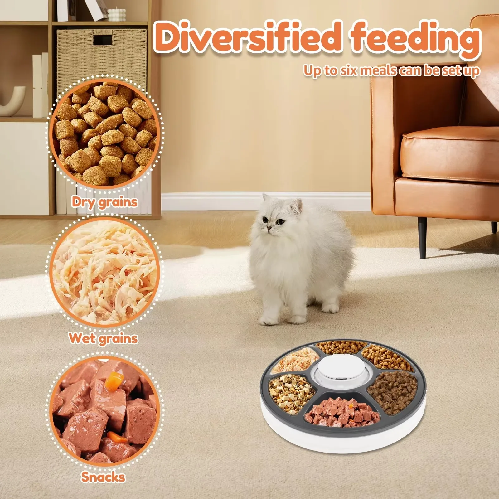 FurStarVOFORD 6 Meals Dry Wet Food Cat And Dog Automatic Feeder Wet Food Smart Dispenser Pet Timed Feeding Wet Food Bowl For Cat