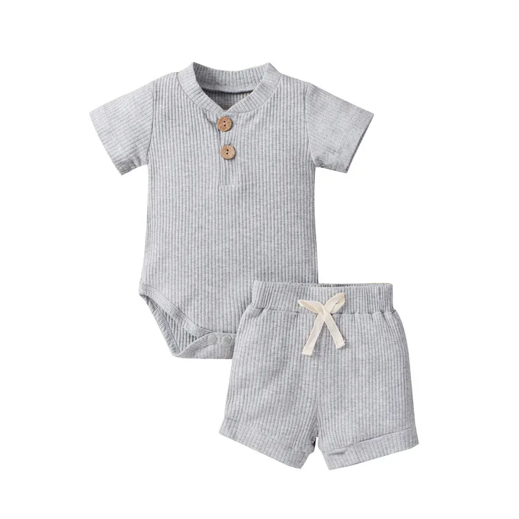 

2025 Summer Newborn infant Baby Boy Knitted Clothes Set Short Sleeve Romper Bodysuit Top and Shorts Casual Outfit for Boys