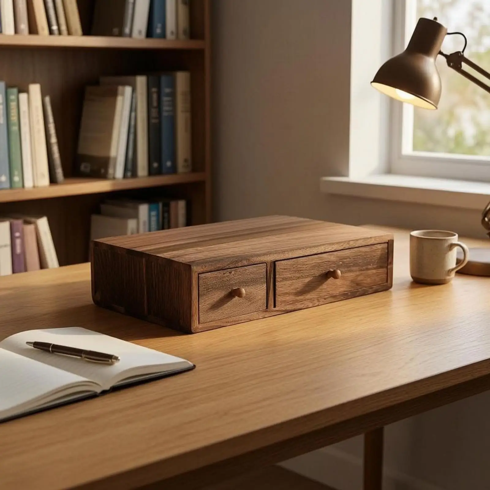 Tabletop Drawer Organizer Pull-out Drawers Wood Desk Organizer Rectangular Wooden Storage Box