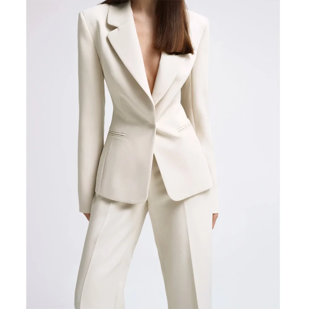 2024 Fashion Chic Autumn New Arrival Beige Women Suits Single Breasted Peak Lapel 2-częściowa kurtka spodnie костюм женский Office Set