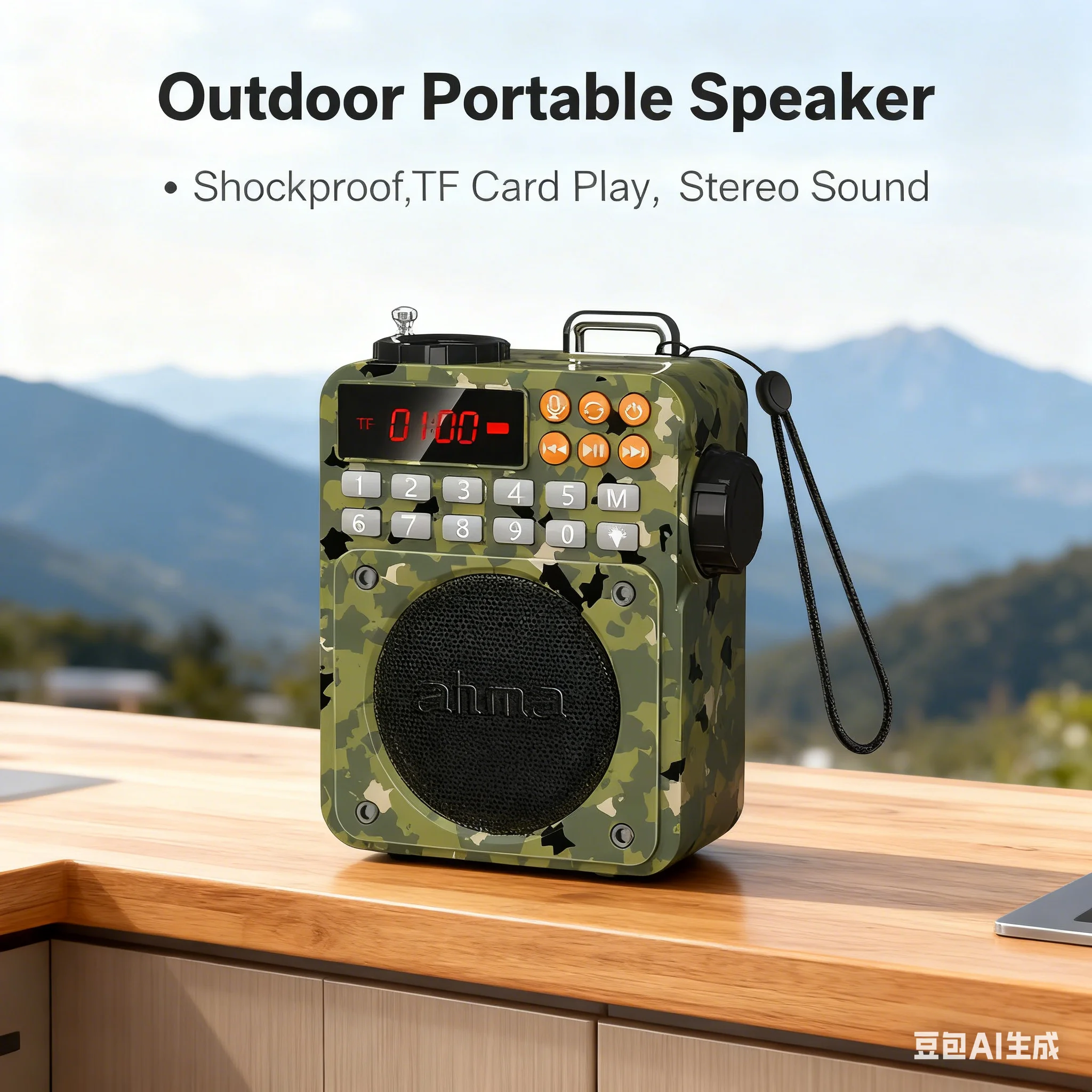 Outdoor Portable Bluetooth Speaker V5.3 Bass Audio with LED Emergency Flashlight TF Card FM Radio Mini Pocket Audio for Hiking