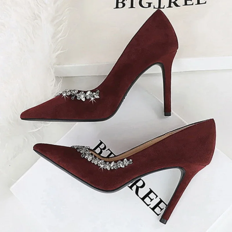 

BIGTREE 2025 Spring Design Style Crystal Women Pumps Fashion Pointed Toe High Heels Banquet Dress Mule Female Shoes Zaptos Mujer