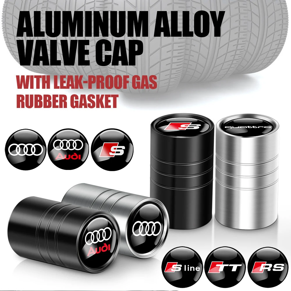 

4Pcs Tyre Valve Cover Metal Car Tire Wheel Stem Air Valve Cap for AUDI OOOO AUTTRO RS S SLIEN TT Emblem Auto Refti Accessoories