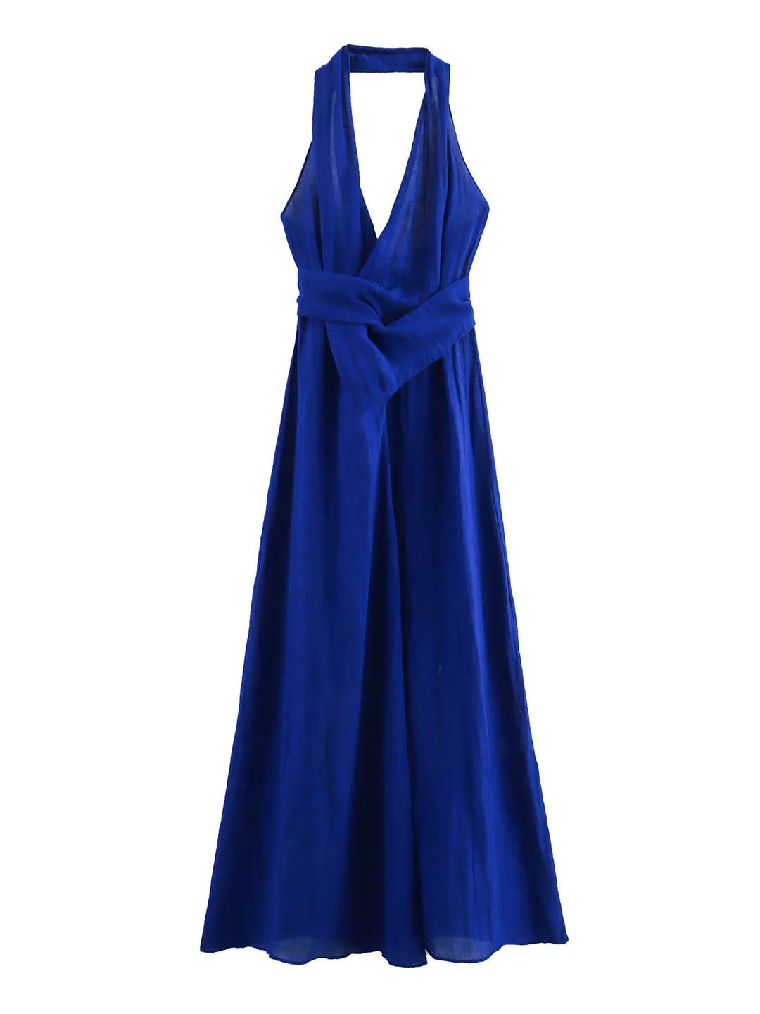 Taille cravate licou robes longues 2024 été robe maxi en lin semi transparent femmes sexy dos ouvert nuit élégante robes de soirée