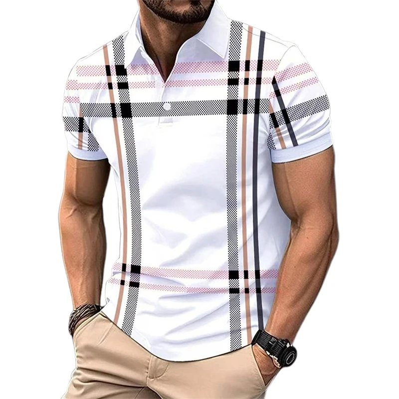 

Fashion Polka Dot Color Block Button Polo Shirt Work Casual Basic Lapel Short Sleeve Top Summer Regular Fit Golf Sport Man Shirt