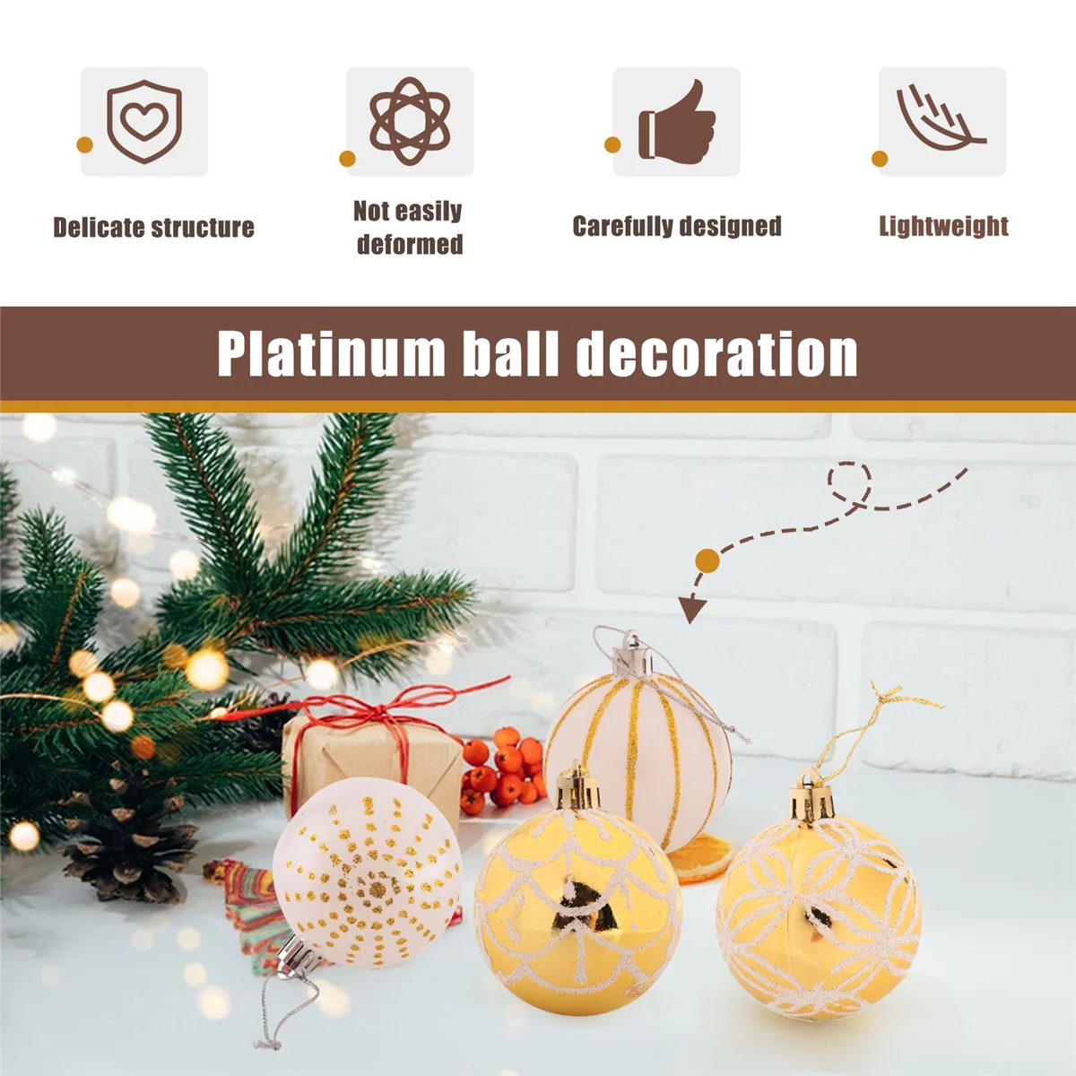 ABQR 30 pièces décor d'arbre de noël haute qualité boule d'or blanc ornement boule de fête boule suspendue pour décorations de noël à la maison