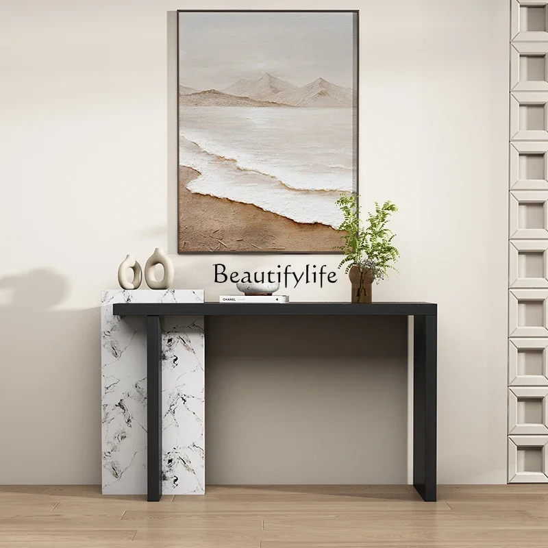 

01French light luxury solid wood entrance table medieval end view table corridor aisle decoration wall