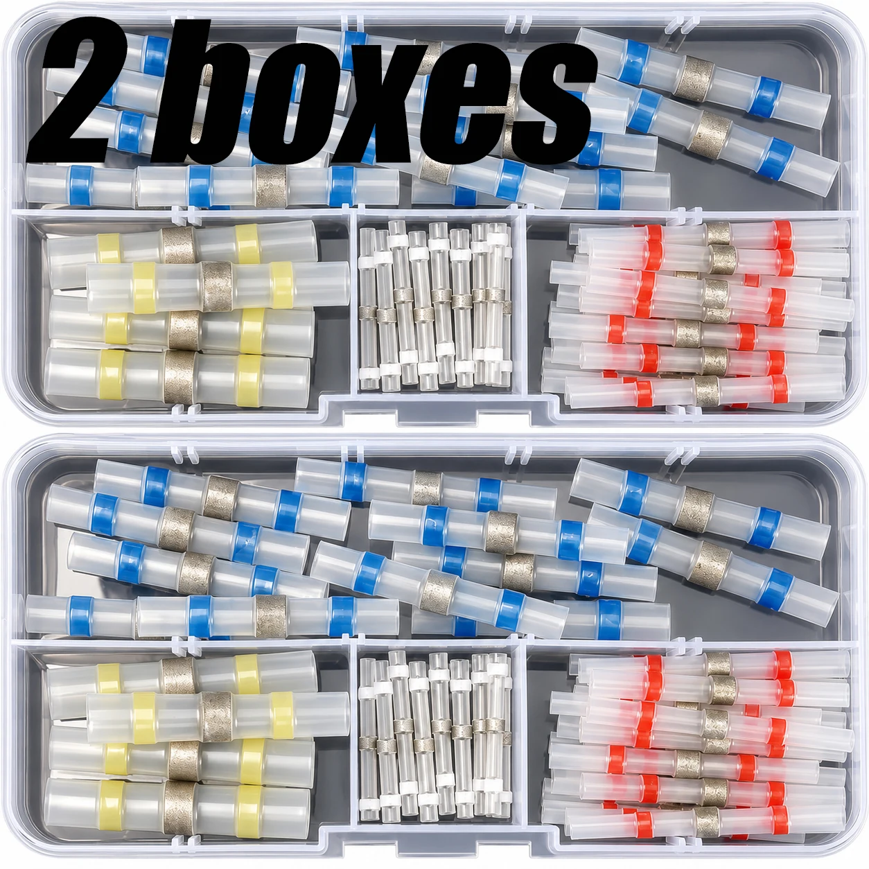 2boxes Heat Shrinkable Solder Sleeves | Thickening Solder Ring Shrinkable Tube, Wire Crimp Butt Terminals Connectors with Box