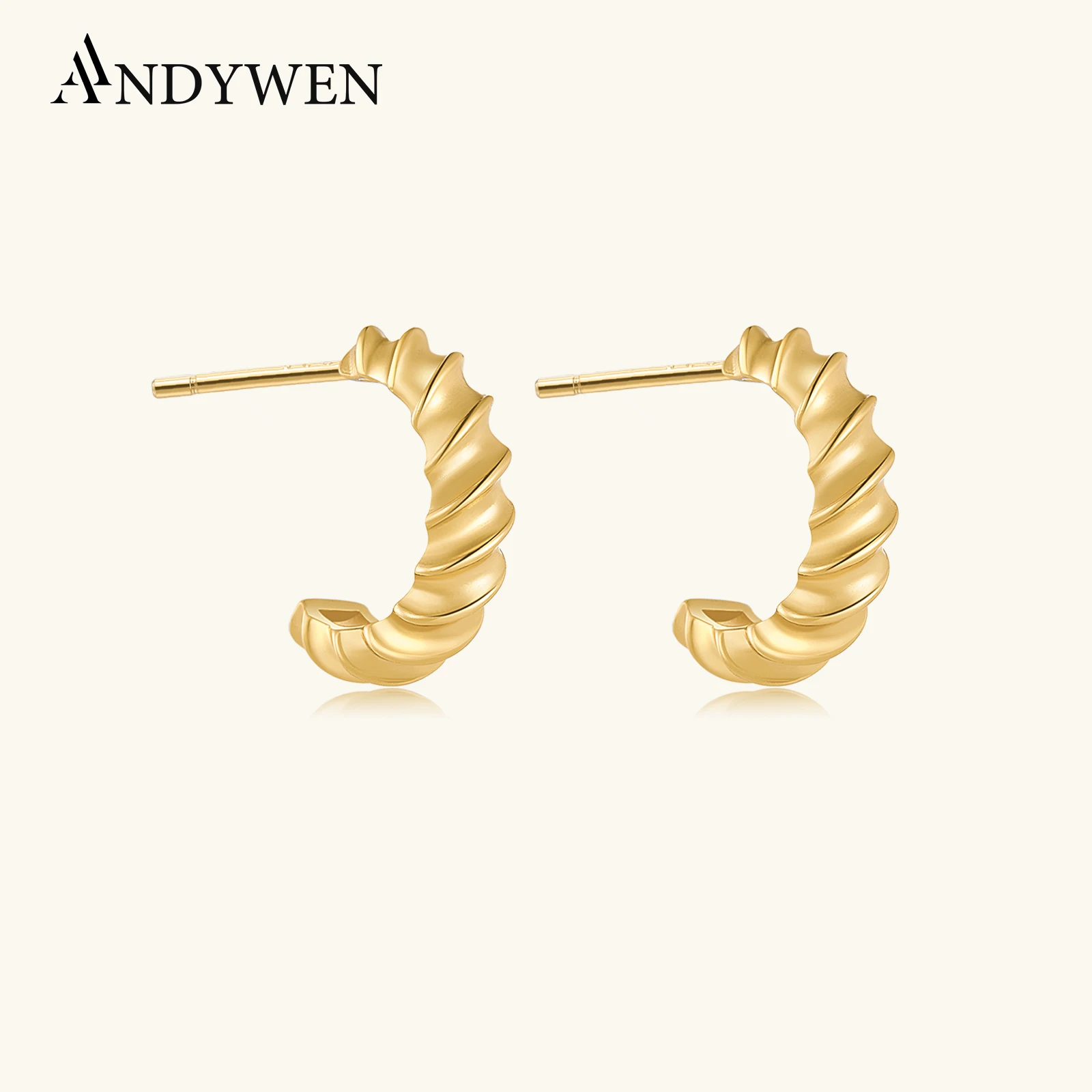

ANDYWEN 100% 925 Sterling Silver Twist Hoops Gold Circle Round Thick Women Luxury Earring For Party Rock Punk Jewelry