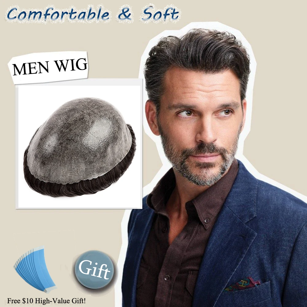 

Soft Human Hair Wigs 0.12mm Injection Skin Toupee Comfortable Male Hair Prosthesis 6" Hair System For Man