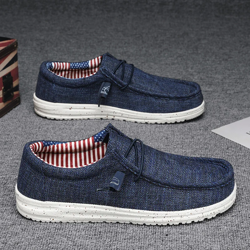 Men Casual Shoes Slip on Denim-blue Canvas Loafers Comfortable Walking Flats for Man Dude Non Slip Soft  Sneakers Summer