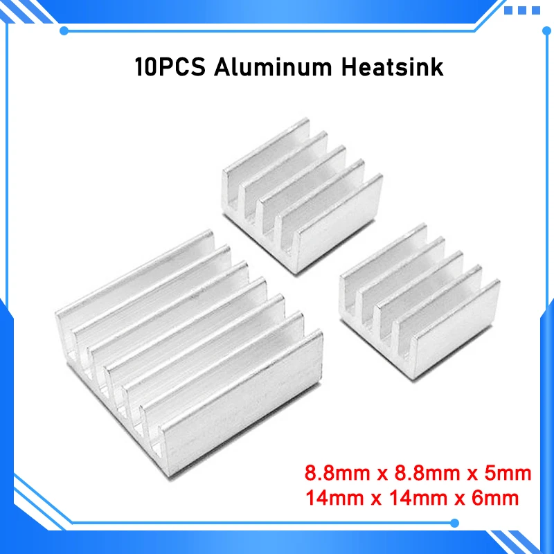 10pcs Aluminum Heatsink 14*14*10mm Electronic Chip Radiator Cooler 3M Thermal Double Sided Adhesive Tape