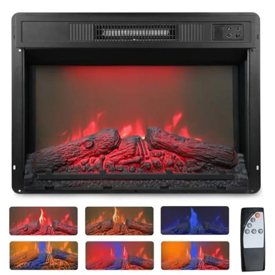 23 Inch Electric Fireplace Insert for TV Stand Recessed Mounted Fireplace Heater with 3D Multicolor Flames and Timer 1400W Free