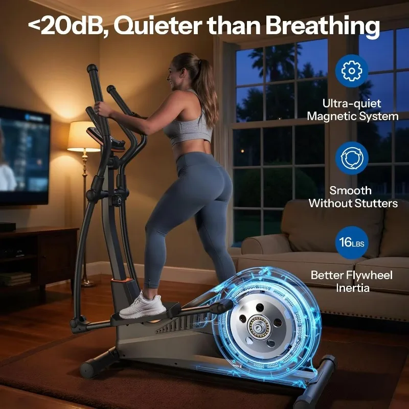 Magnetic Elliptical Trainer, 15.5-19in Stride & 16 Levels Resistance For Home Exercise