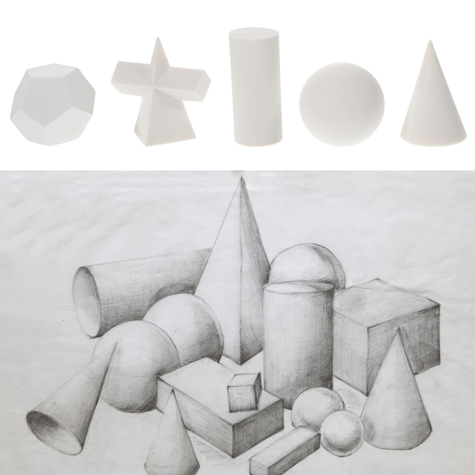5 Pcs Geometric Ornament Simulation Gypsum Shapes for Sketching Plaster Geometry Model Drawing Tool Mini Sculpture Decor Resin