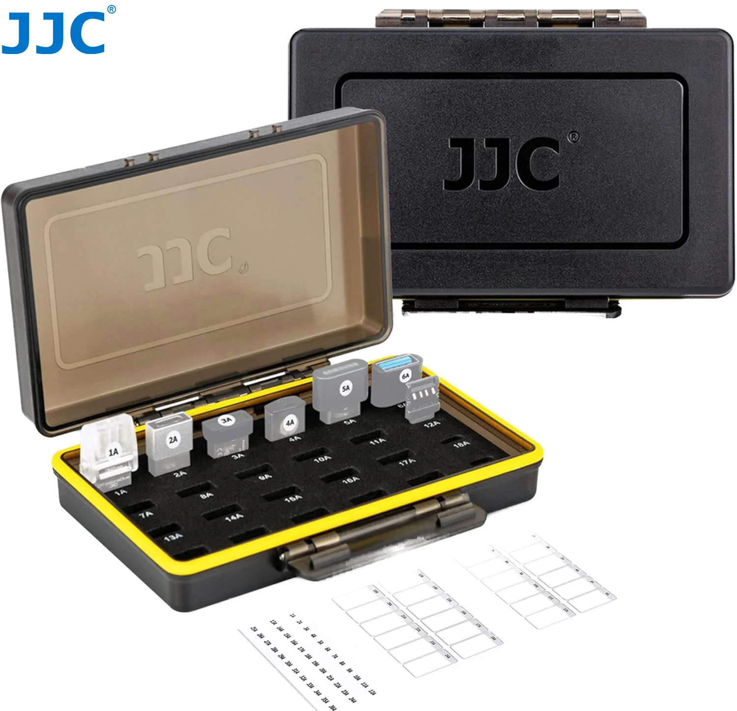 JJC 24 فتحة محرك فلاش USB صغير حافظة صغيرة U القرص تخزين حامل صندوق مقاوم للماء إيفا الإسفنج تأتي مع ملصق التسمية