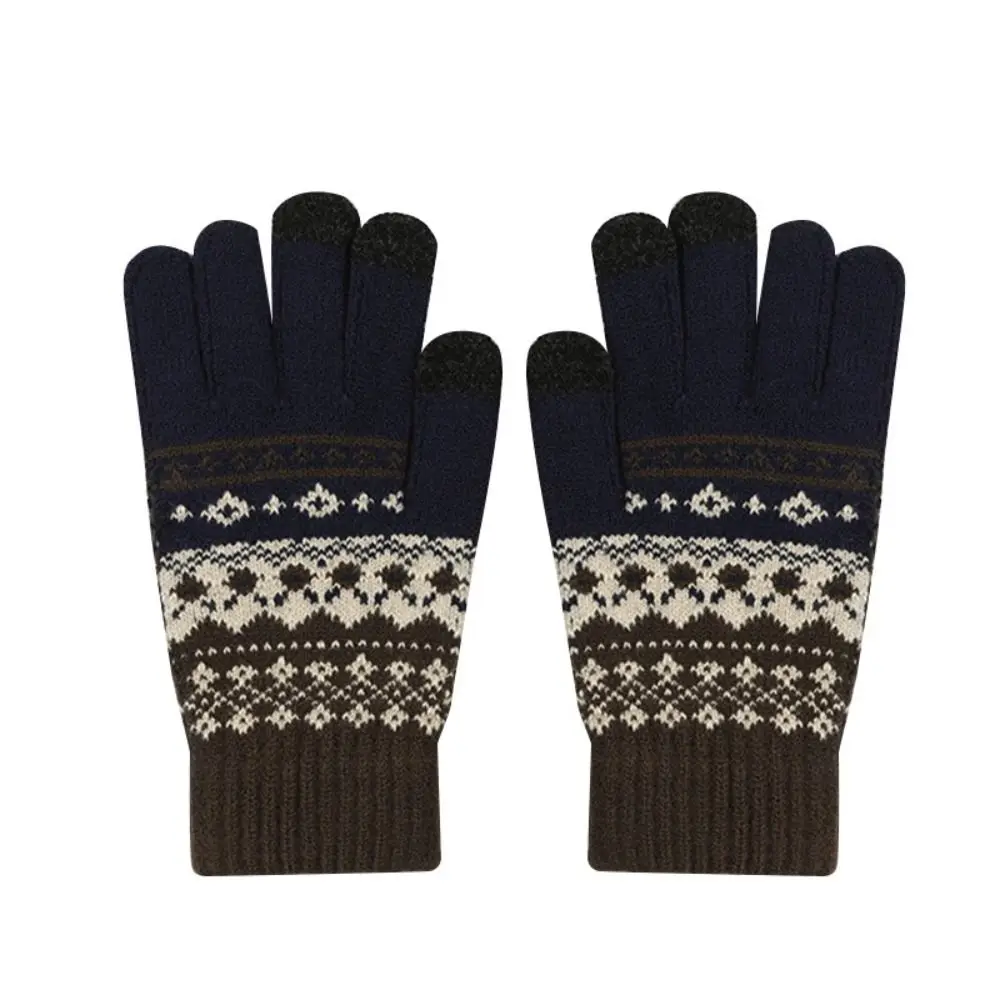 Simple Thick Knitted Gloves Solid Color Driving Gloves Jacquard Gloves Touchscreen Velvet Men Wool Mittens Women