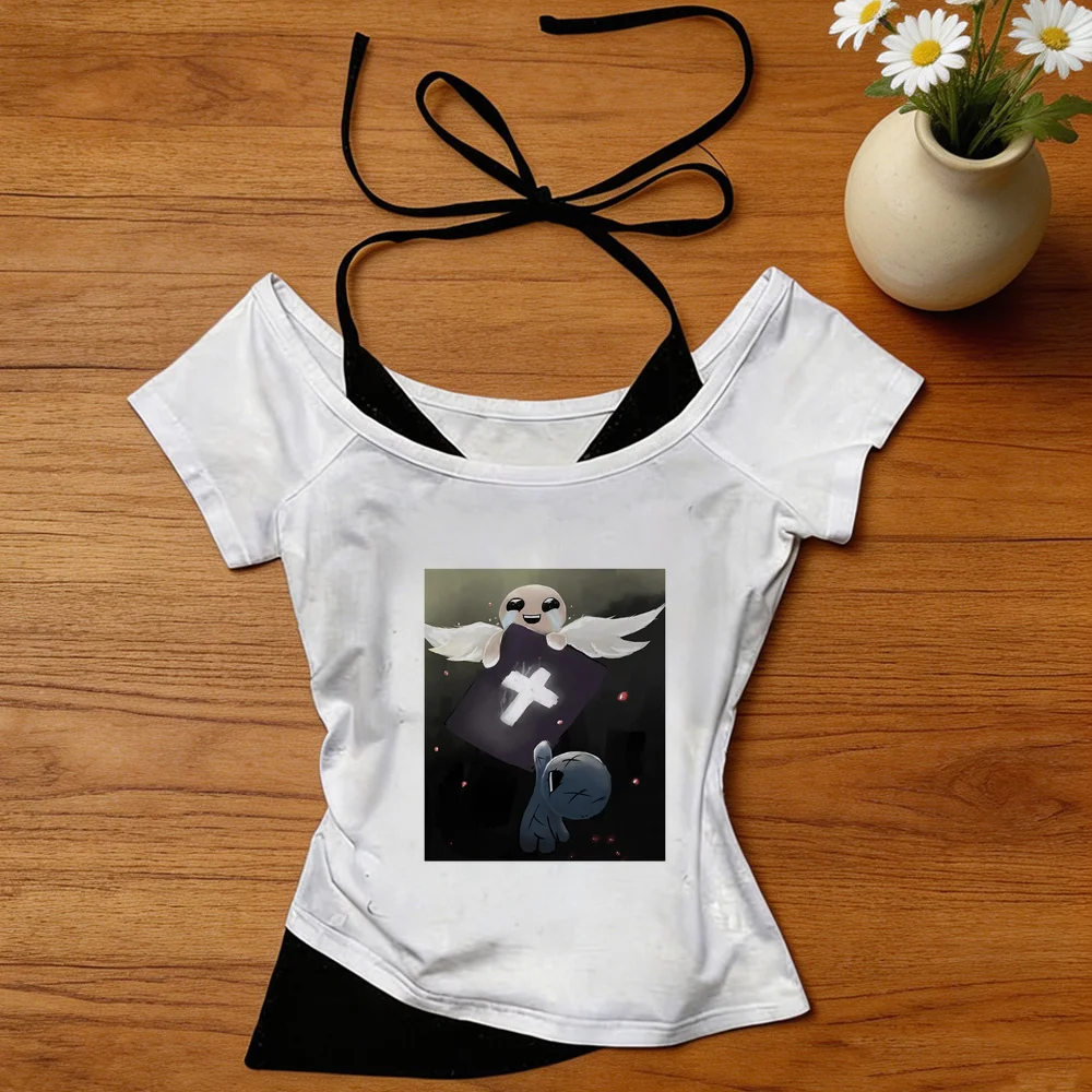 the Binding of Isaac cropped top ladies goth gyaru anime meme graphic top tees graphic korean fashion 2000s streetwear