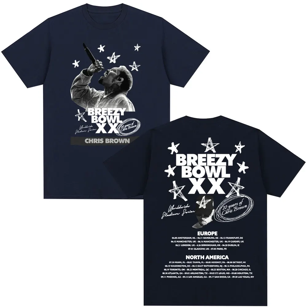 تي شيرت مغني الراب الشهير كريس براون تي شيرت بريزي باول XX جولة الهيب هوب Harajuku التي شيرت الرجال النساء فضفاض القطن الجدة تي شيرت الشارع الشهير