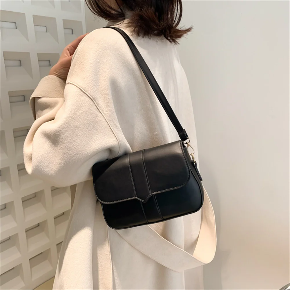 Women PU Leather Crossbody Bag Simple Solid Color Flap Handbags Fashion Shoulder Bag