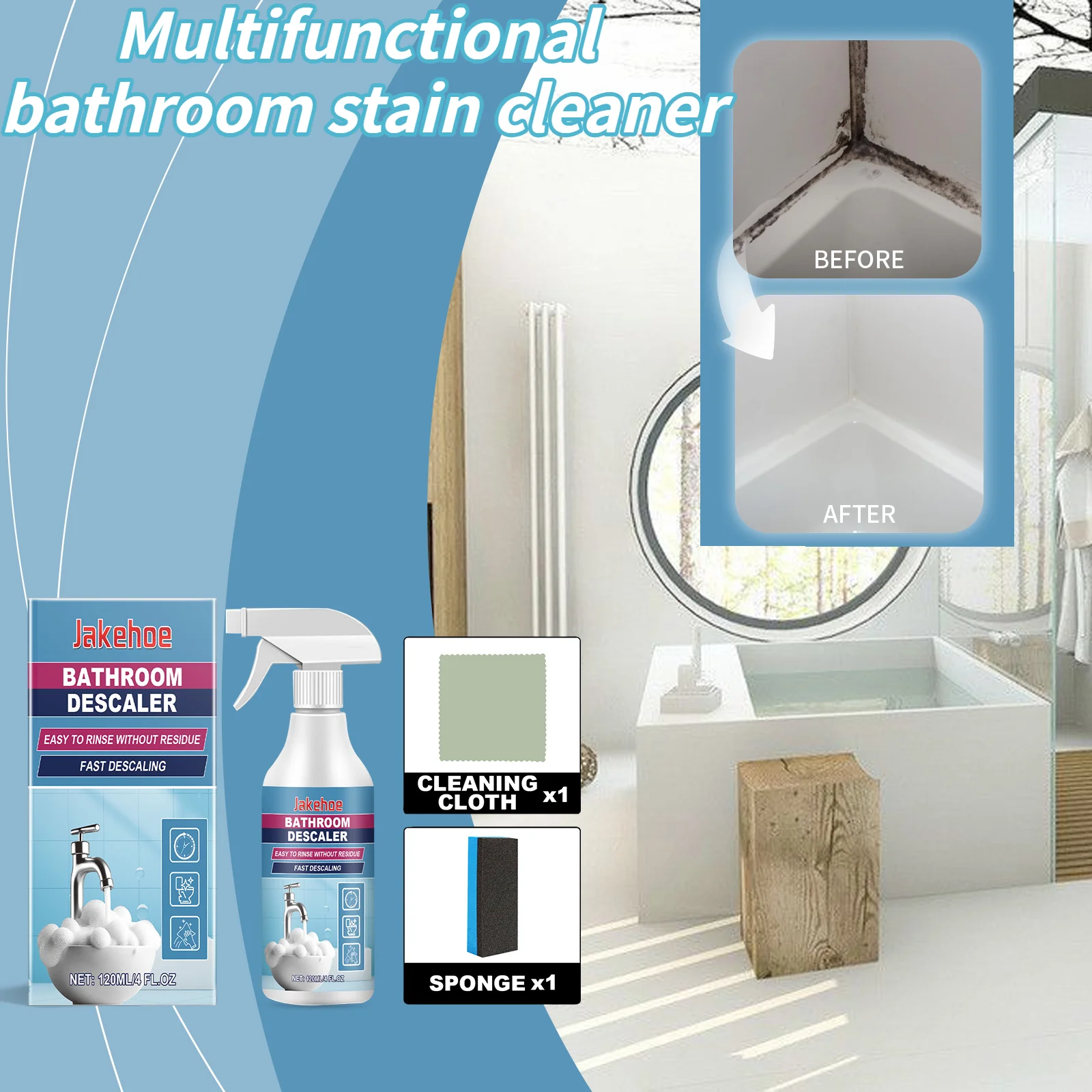 

Multifunctional Bathroom Cleaner 120Ml Stubborn Stain Remover Safe And Gentle Cleaning Spray For Bathrooms Toilets And Faucets