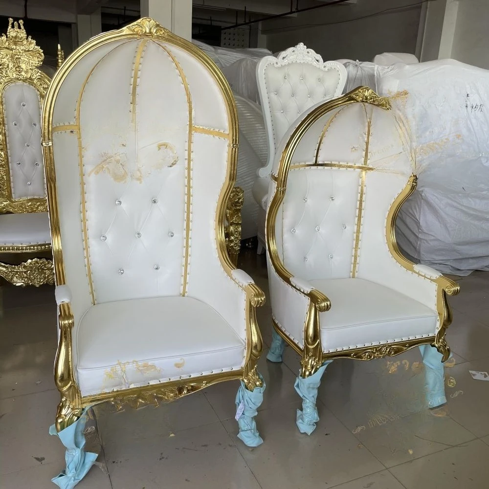 

Gold and White King Throne Living Room Lobby Chair Hood Luxury Wedding