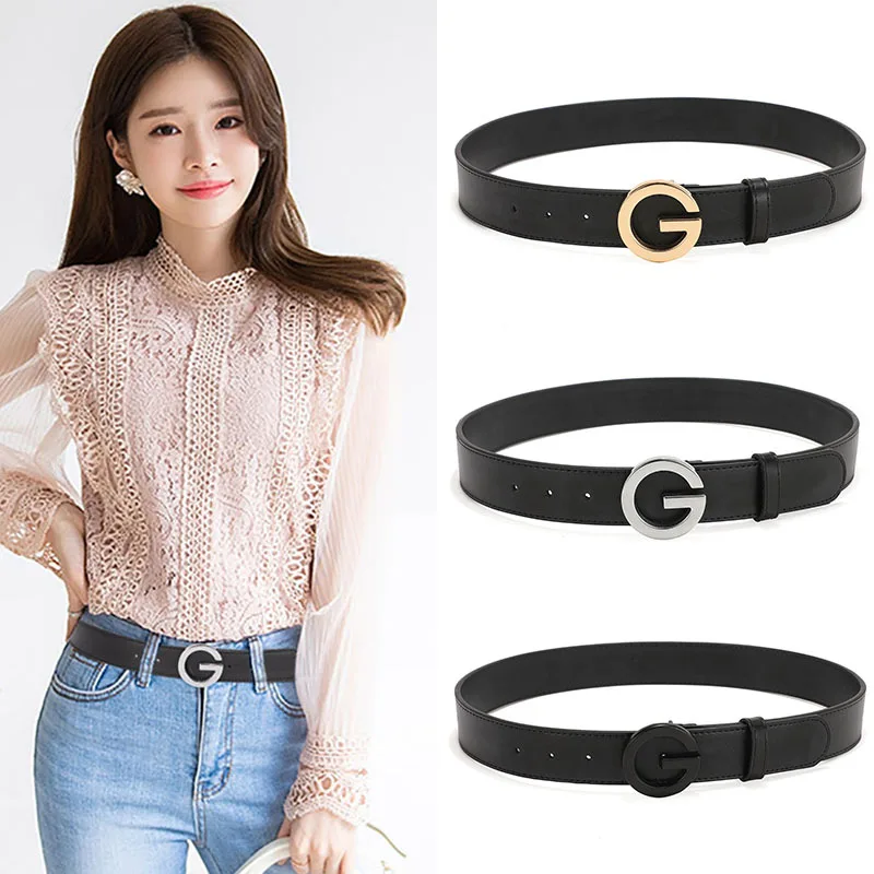 New Women's Jeans Fashion Gold Buckle Waist Leather Strap High Quality Designer Strap G Belt Cinturon Mujer Women Belts 3.4cm