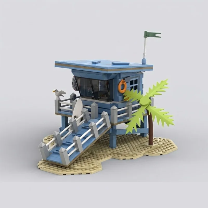 DIY City Seaside Beach Resort Vacation Scene Construction Set Ocean Surfing Building Bricks Toy
