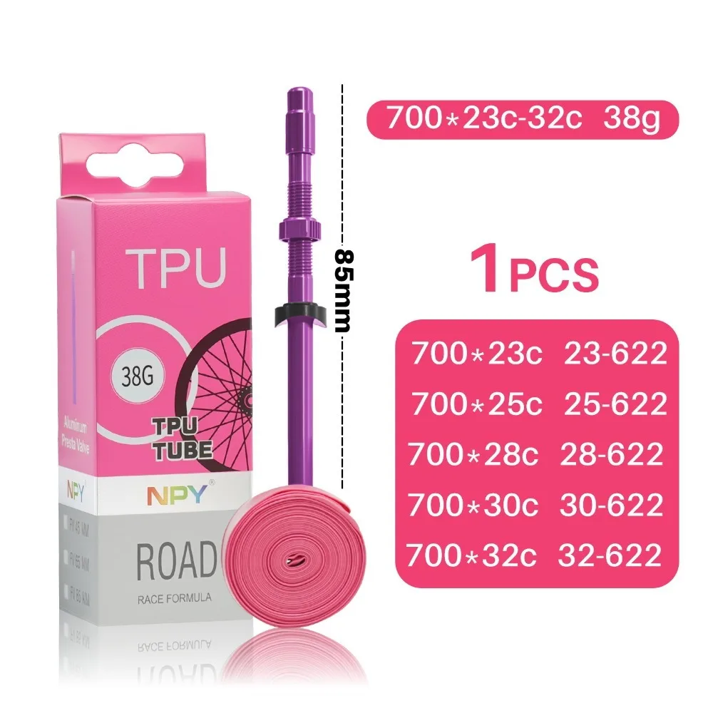 

French Valve NPY Bike Inner Tube 700x23-32c Aluminum Alloy Valve Tpu Inner Tube Puncture Resistant Pink MTB Tire For 26in Tire