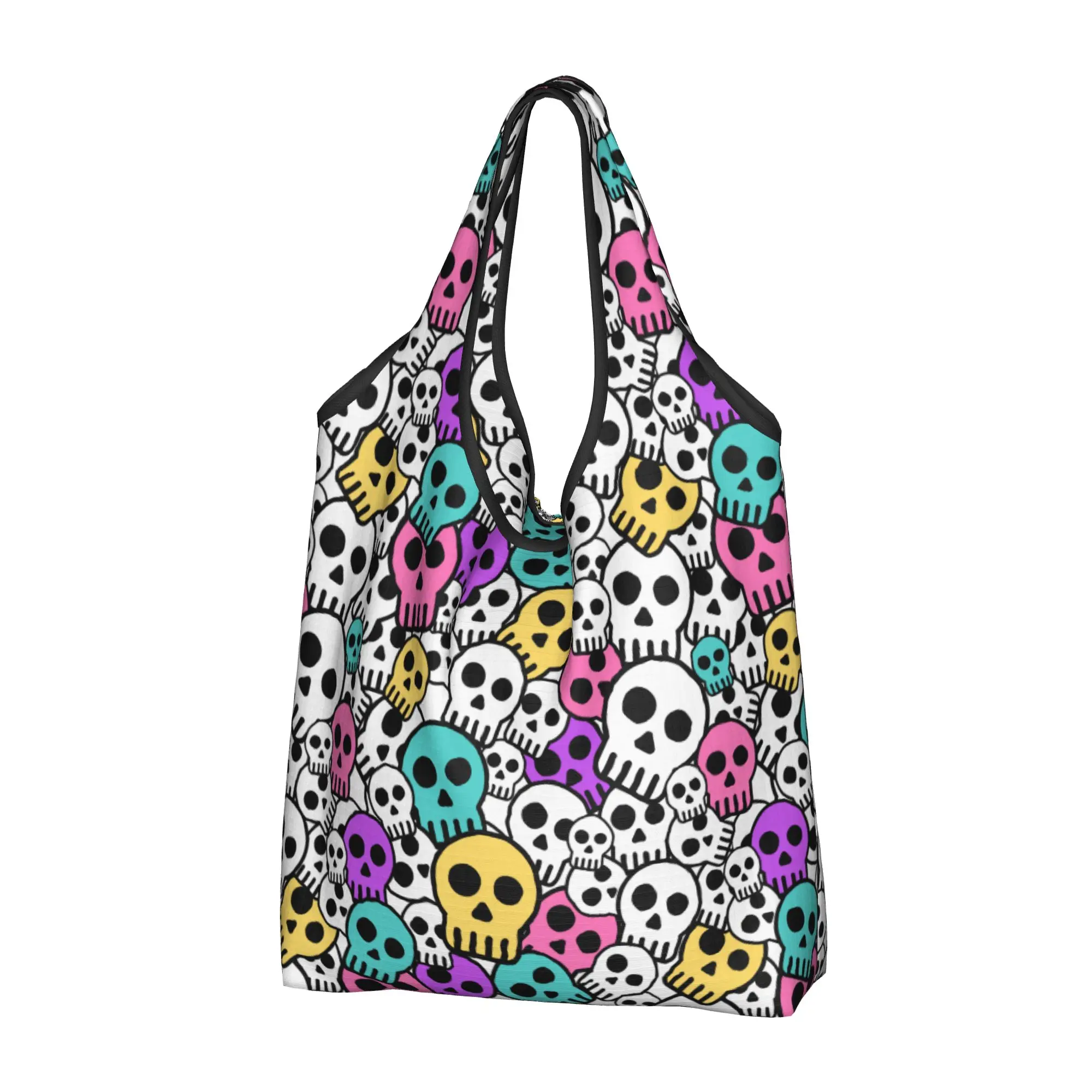 Horror Skull Print Grocery Tote Shopping Bags Women Kawaii Skeleton Death  Shopper Shoulder Bags Big Capacity Handbags