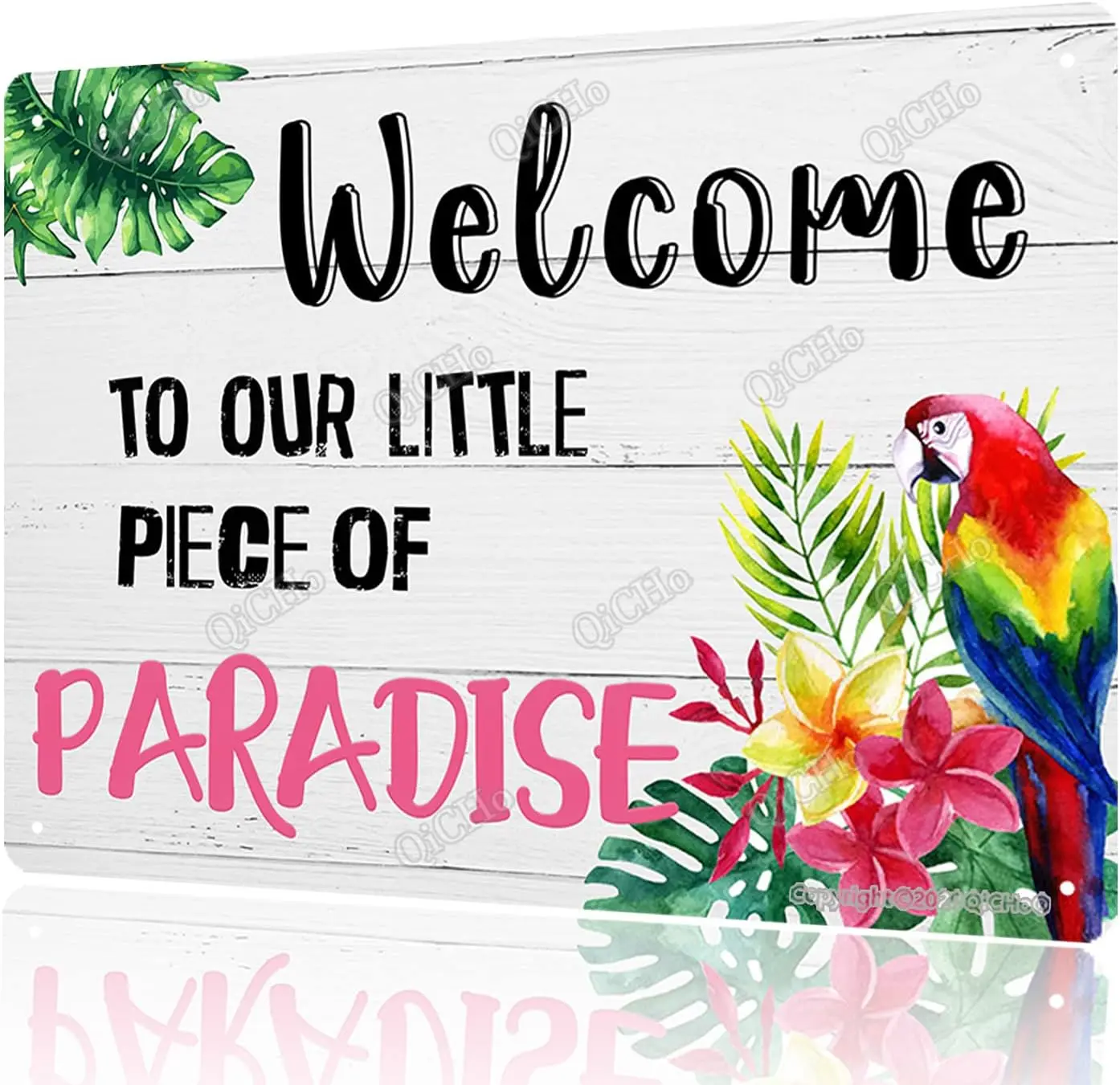 Welcome To Our Little Paradise Sign, ; All Weather Metal Outdoor Pool Fun Wall Decoration