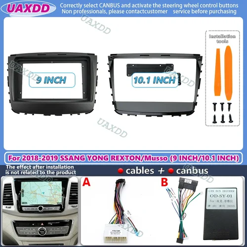 Adaptador de marco de Fascia de radio de coche de 9 pulgadas para Ssangyong SSANG YONG Rexton Musso 2018-2019 Kit de Panel de montaje de Audio de Radio de coche con cable