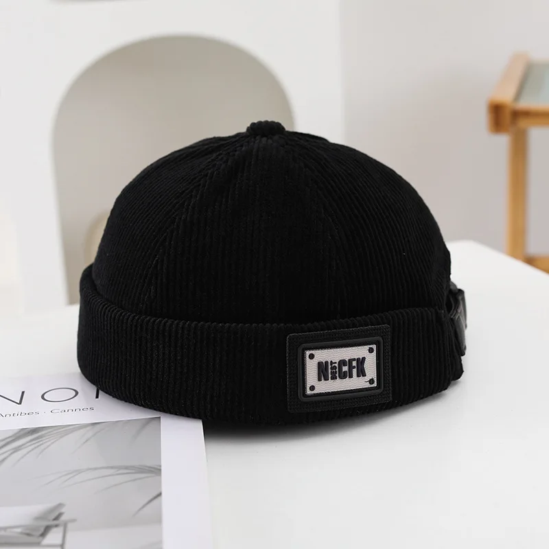 NewUnisex Cord Einfarbig Brimless Caps für Männer Frauen Street Hip Hop Hüte Retro Beanie Docker Caps Einstellbare Kuppel Hüte – Detail 17
