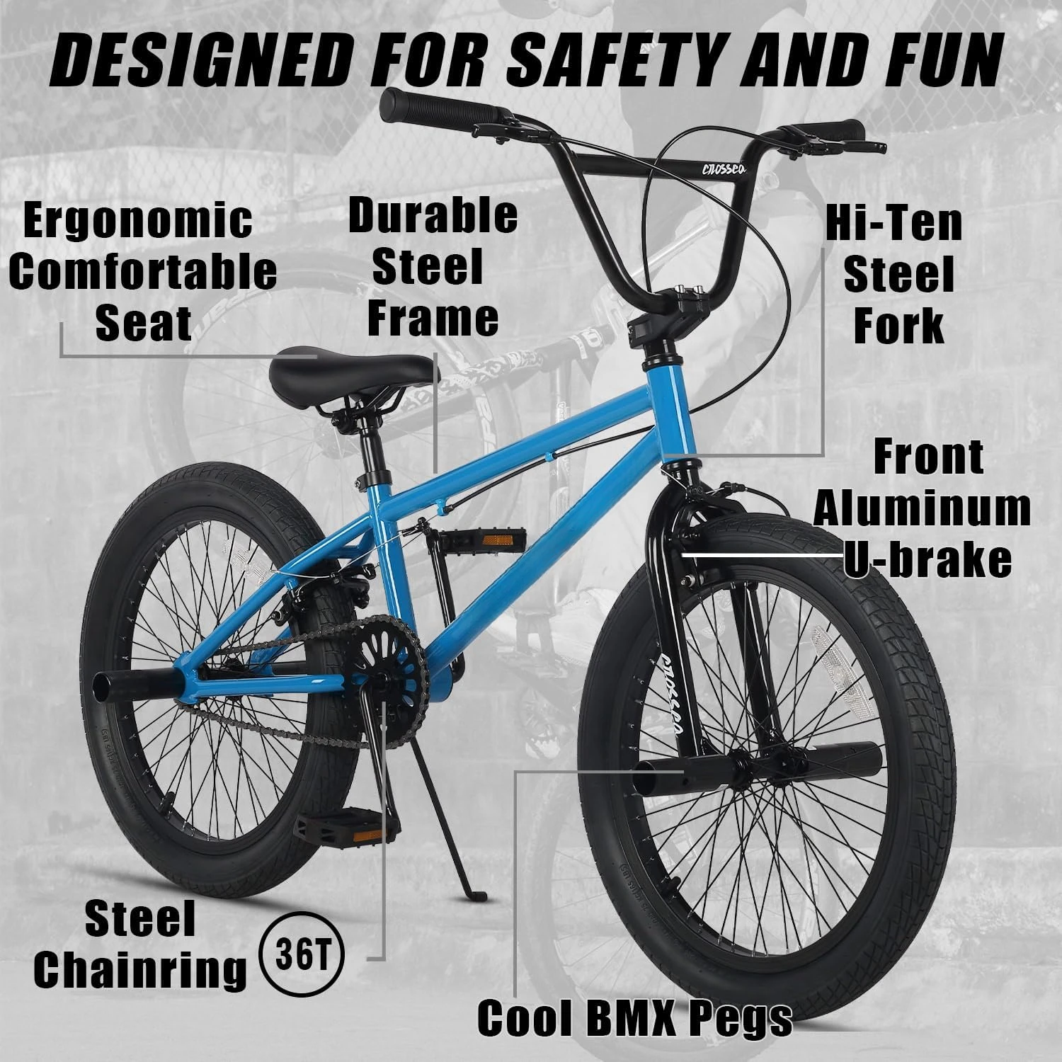 Crossea 18 20 Inch Freestyle BMX Bike for Over 5 Years Old Kids and Beginner-Level Rider, Multiple Colors