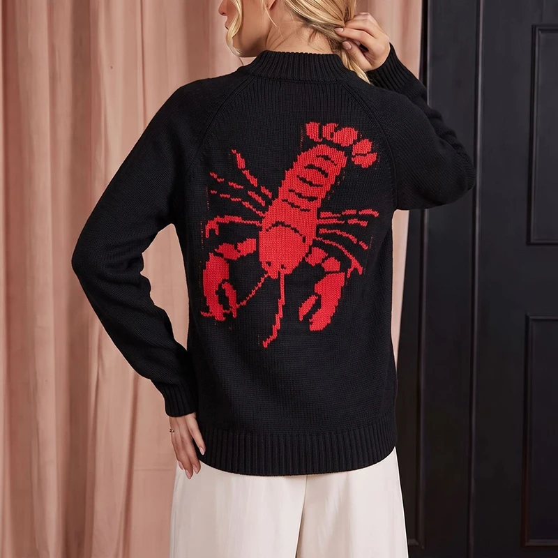 Elegant Long Sleeve Casual Women Sweater Autumn Winter Loose Warm Commute Jumpers Vintage Animal Printed Lapel Knitted Cardigans