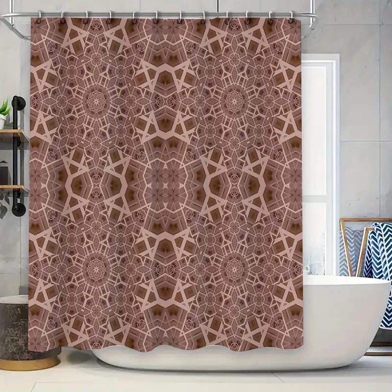 Rustic Bohemian Bathroom DecorPink Geometric Shower Curtain for Spa Retreats Bathrooms Privacy Protection Waterproof Fabric Prin
