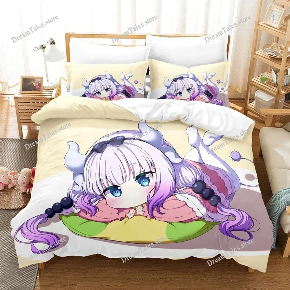 3D Printed Anime Miss Kobayashis Dragon Maid Kanna Bedding Set Boys Girls Twin Queen Size Duvet Cover Pillowcase Bed Kids Adult7