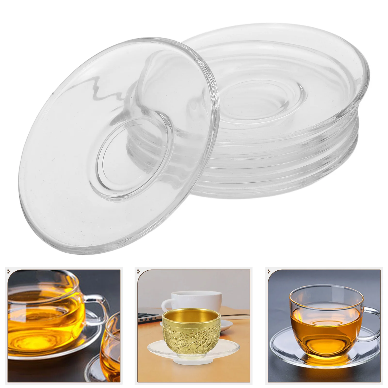 

6Pcs Elegant Glass Tea Saucer Cup Mat for Coffee Tea Mug Small Decorative Coaster Ideal for Living Space