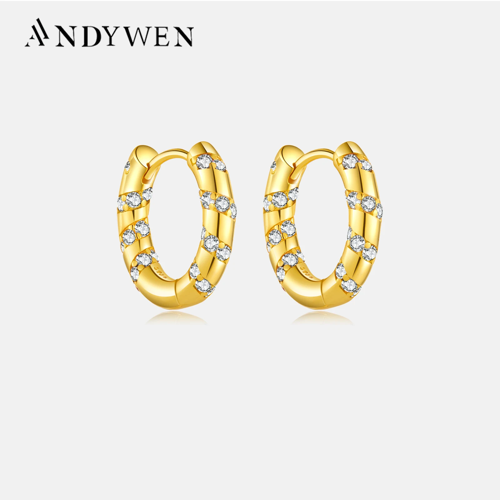 Andywen 100% 925 Sterling Silver Colorful Rainbow Clips Hoops Earring Huggies Middle 8mm Piercing Pendiente Women Circle Jewelry