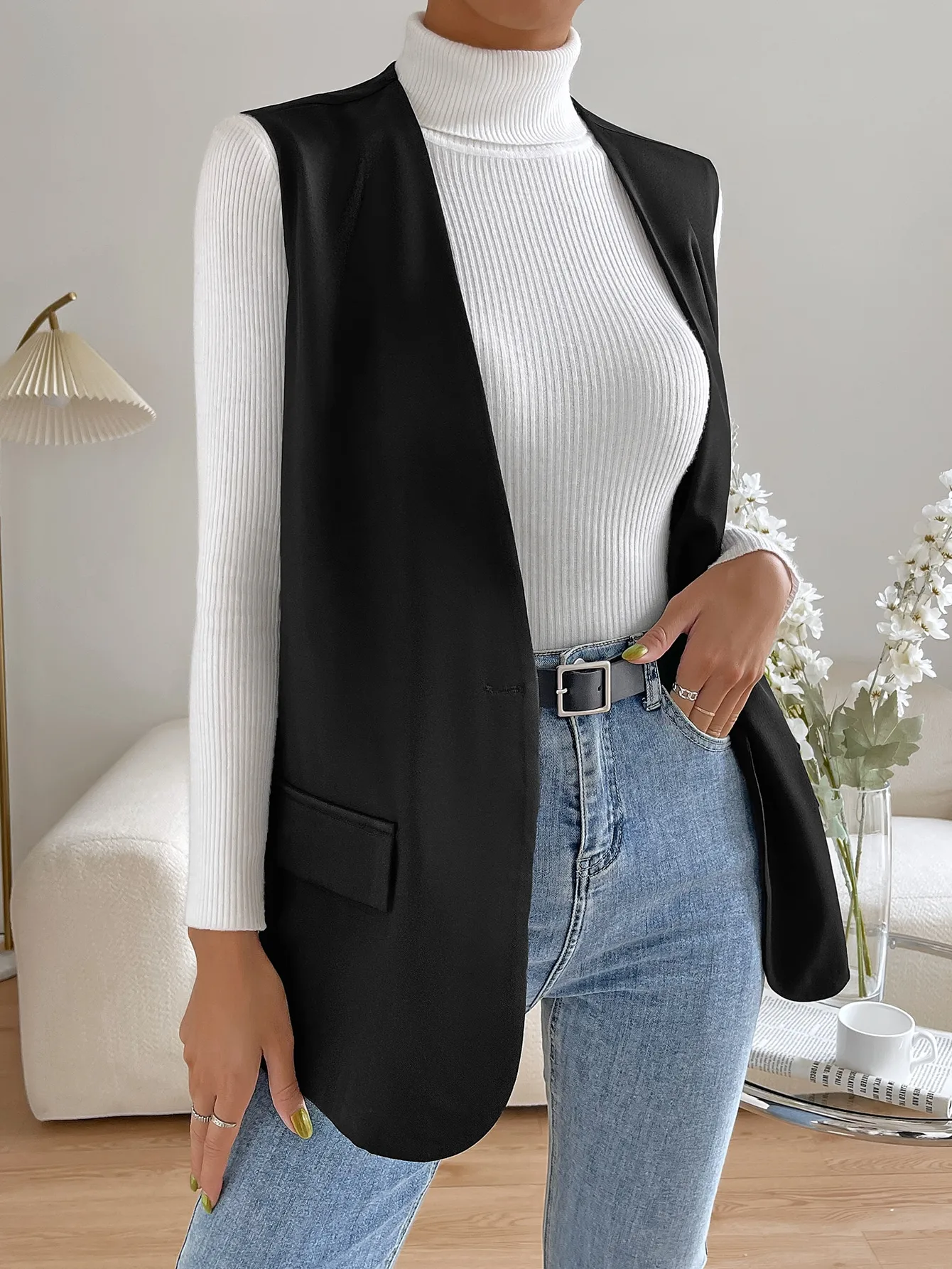 Spring and summer new workplace temperament sleereless loose fitting suit vest black outerwear sleeveless camisole