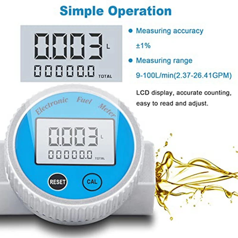 Stainless Steel Flow Meter Waterproof Digital Fuel Flowmeter 2.37-26.41GPM For Water Dieselfuel Methanolkerosene Oil (1In NPT)