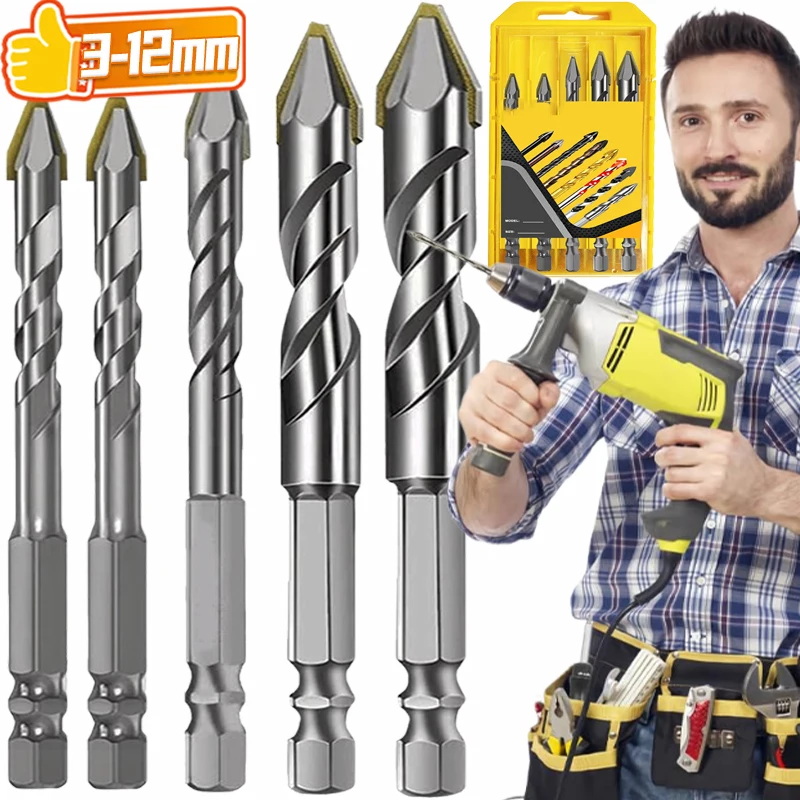 مجموعة لقمة مثقاب سداسية متقاطعة من سبائك الصلب لقمة ثقب مثلثة متعددة الوظائف مثقاب مطرقة كهربائي لزجاج بلاط البورسلين الخرساني