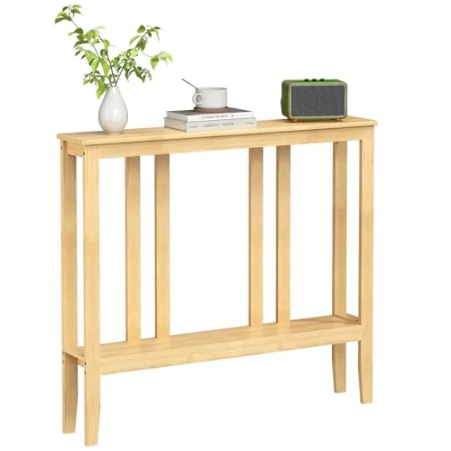 Bamboo Console Tables for Entryway 36.2" Long 2 Tier Hallway Table Behind Couch 7" Narrow Sofa Table for Entrance Entry Living